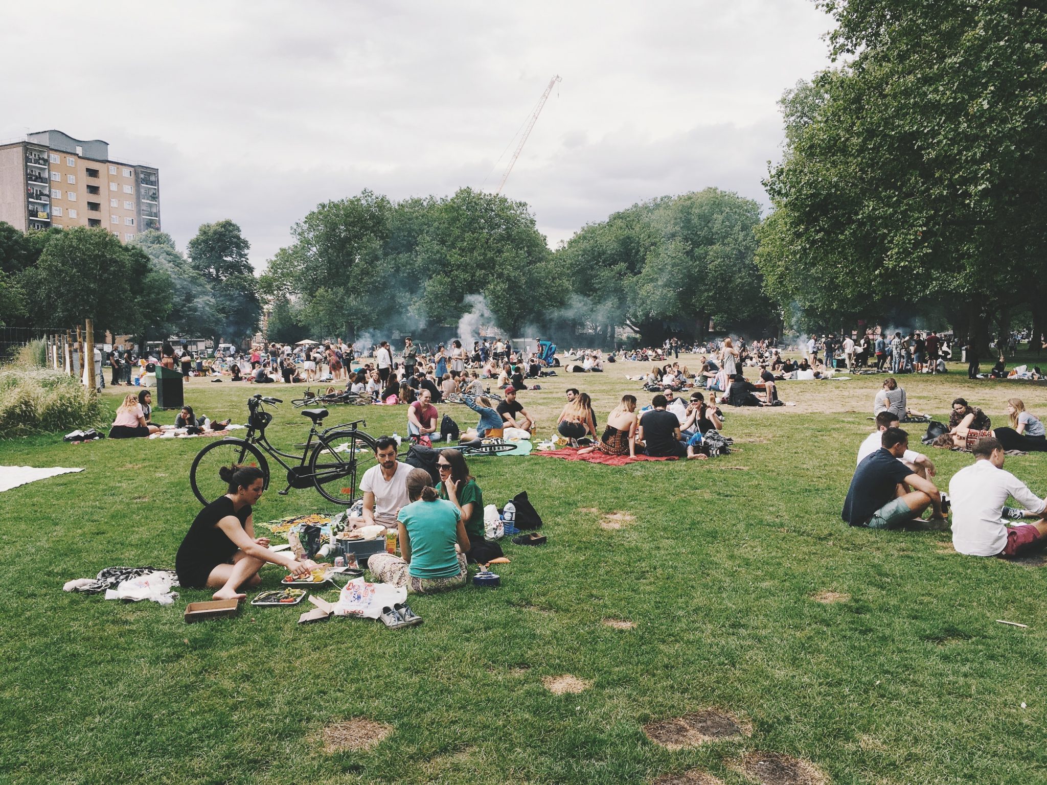 people gathered in the park, sober labor day