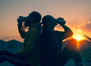 couple drinking beer back to back