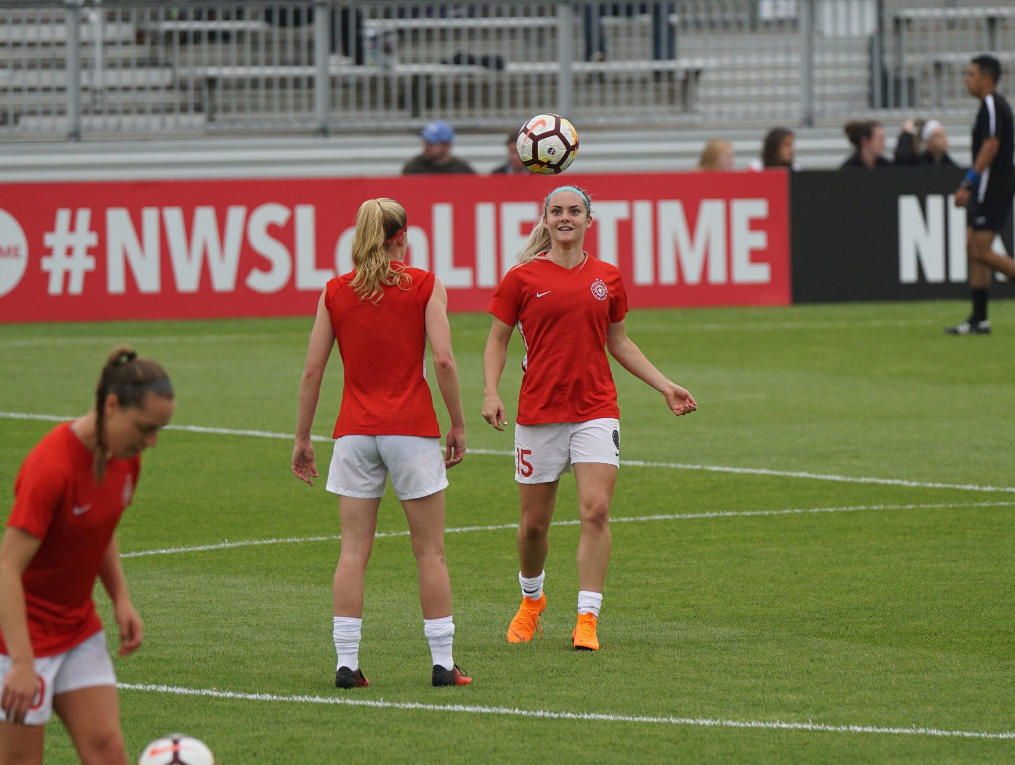 female soccer players practicing on the field