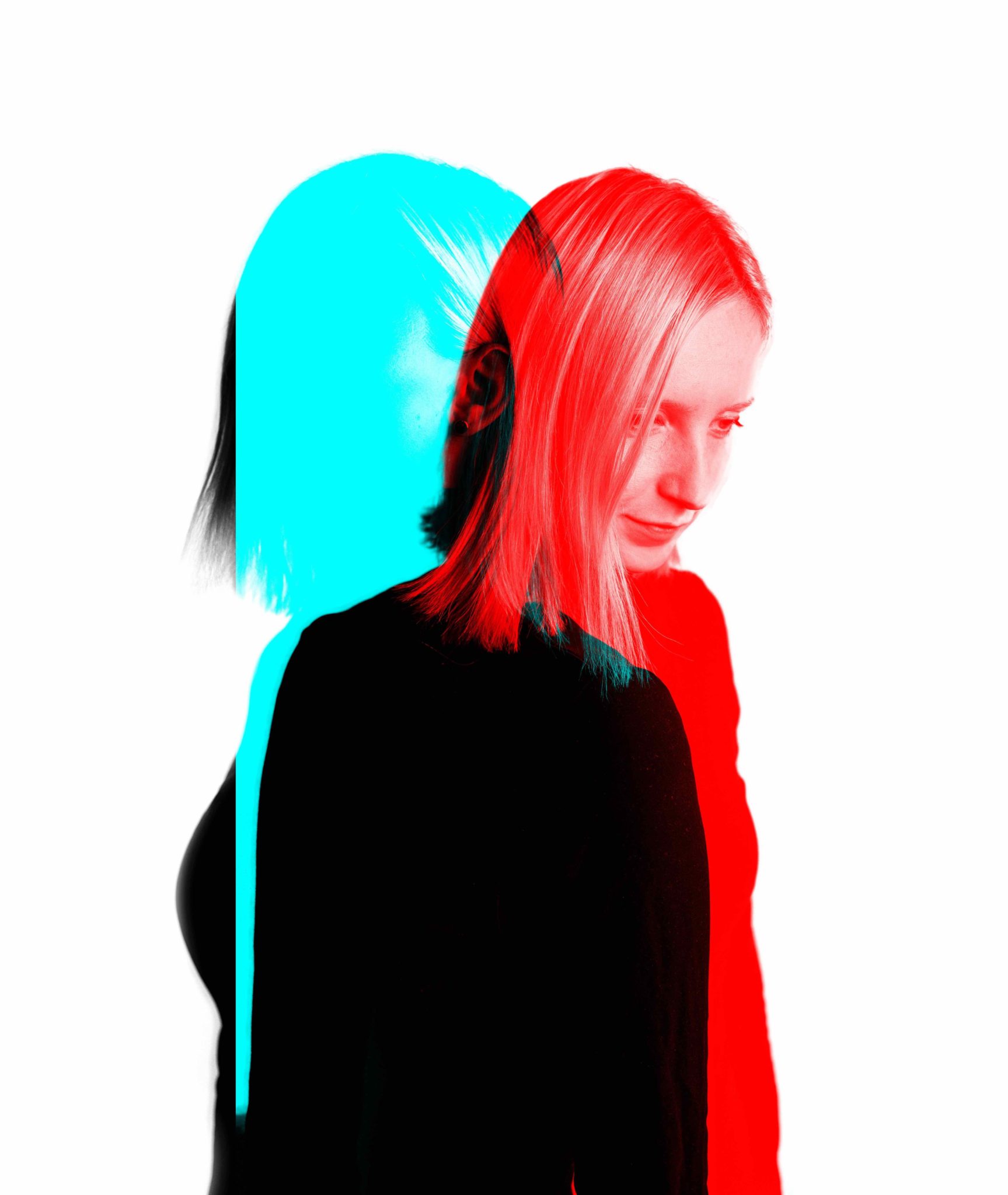 image of woman with duplicate superimposed in different color