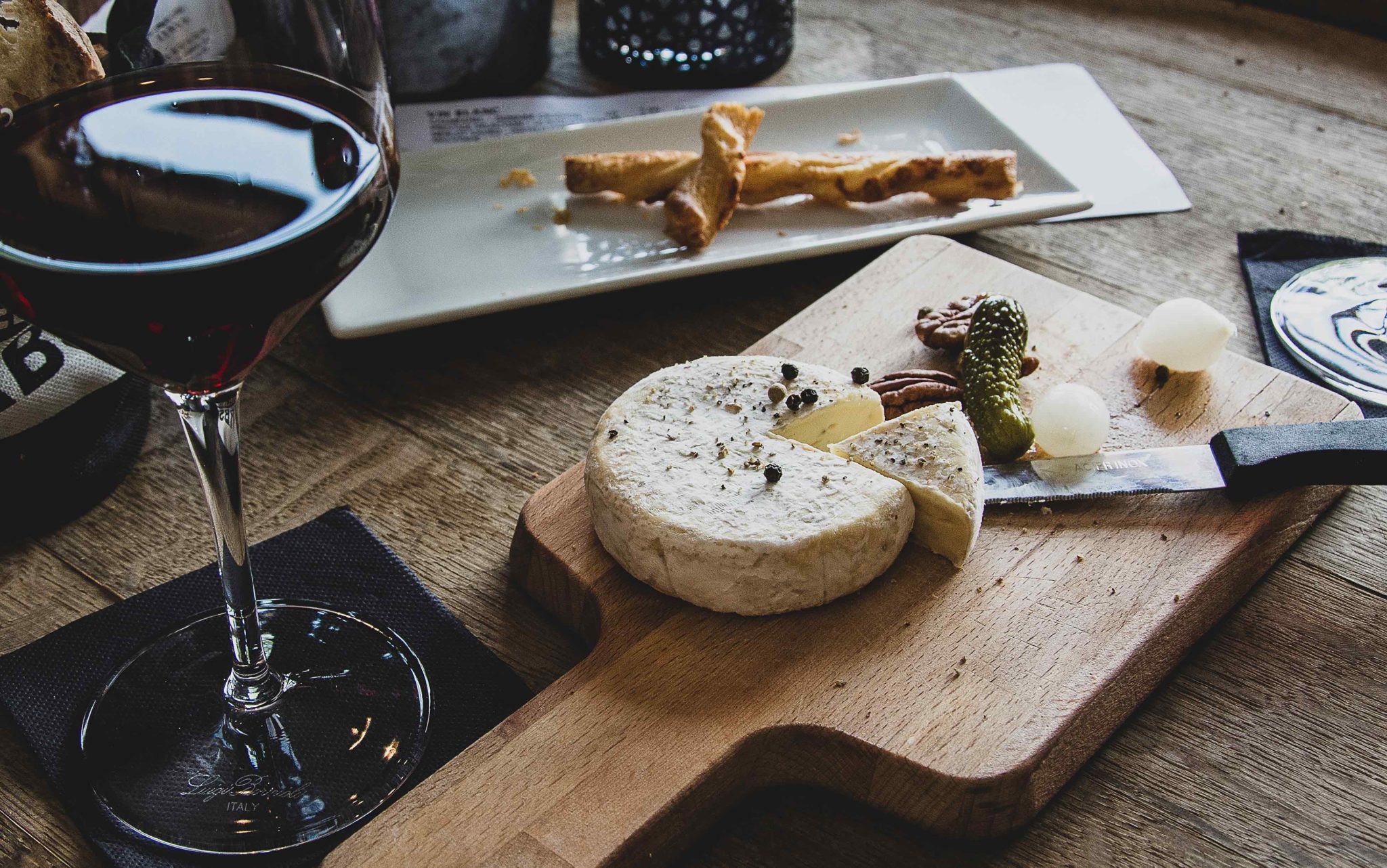 wine and cheese platter on table