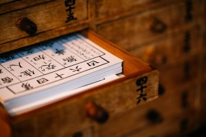 wooden drawers at a Traditional Chinese Medicine pharmacy