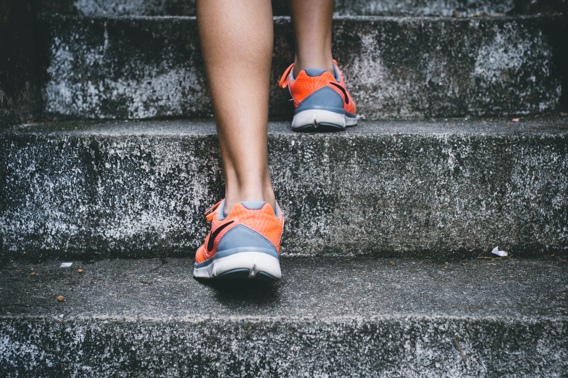 running shoes on stairs