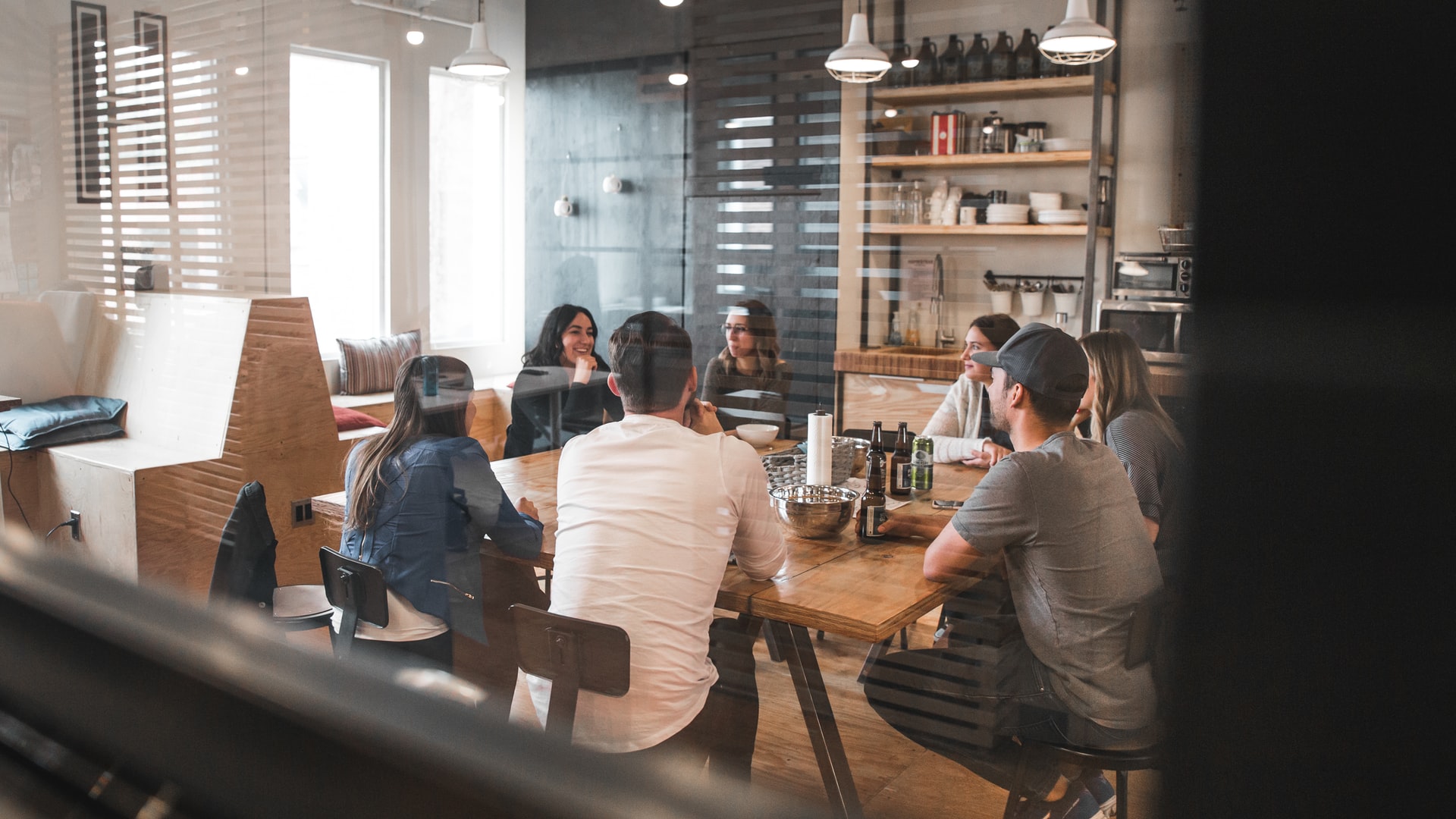 work meeting at a table with drinks