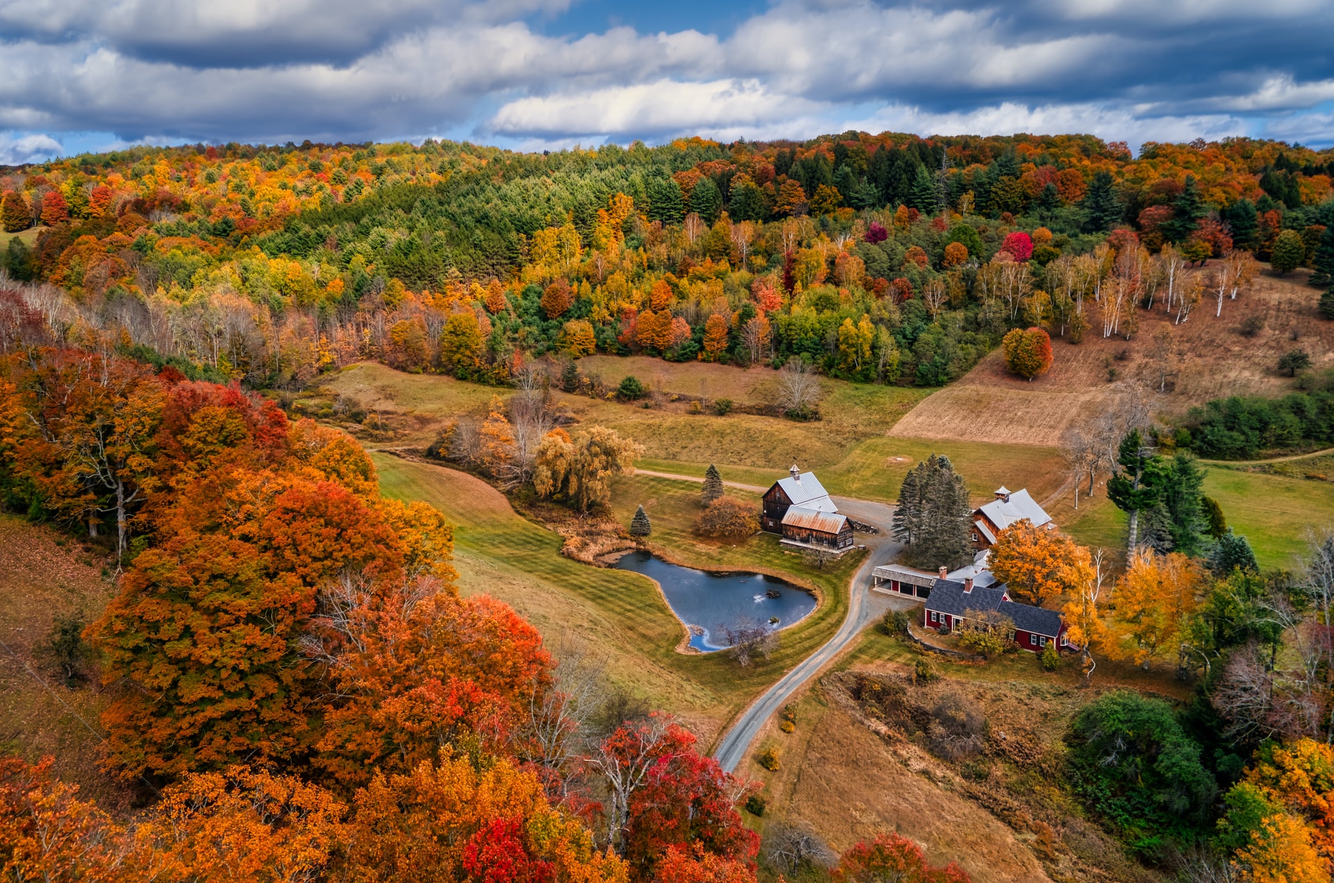 aerial view of vermont countryside
