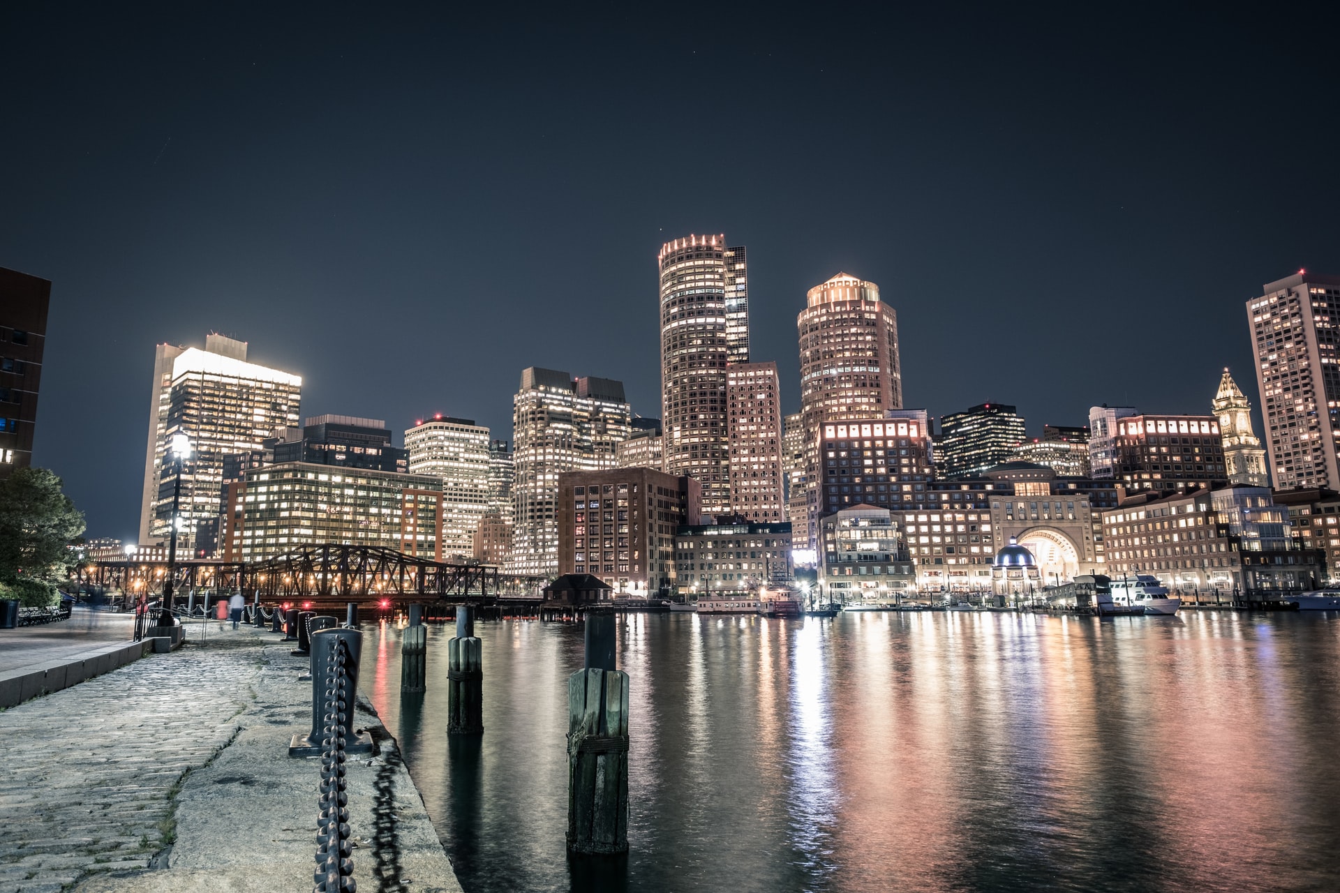 boston skyline at night