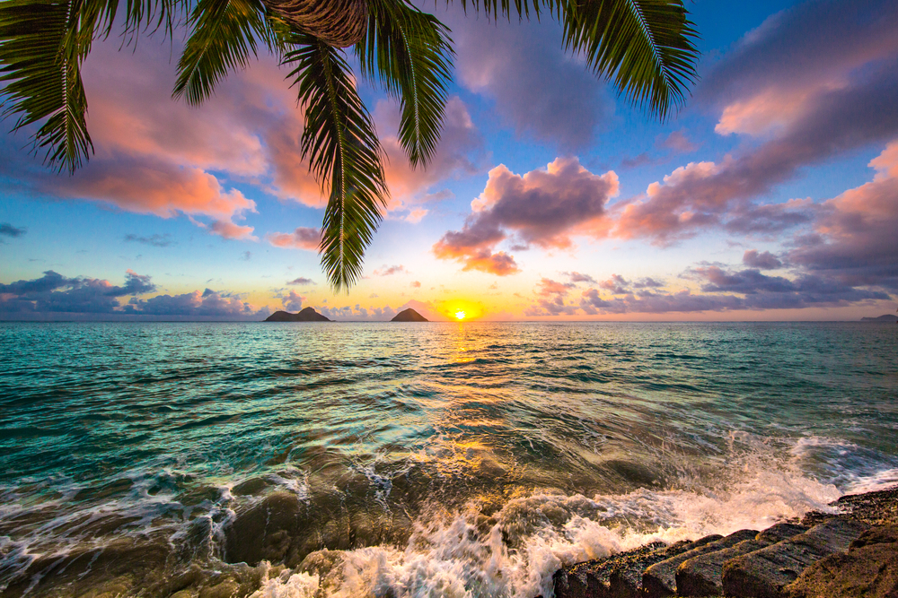 sunrise over beach in hawaii