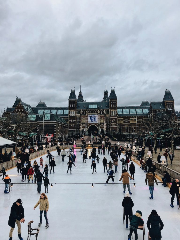 crowd of people ice skating in Amsterdam